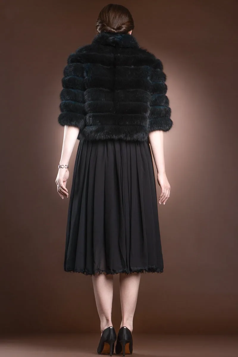 Teal Horizontal Sable Bolero Fur Jacket