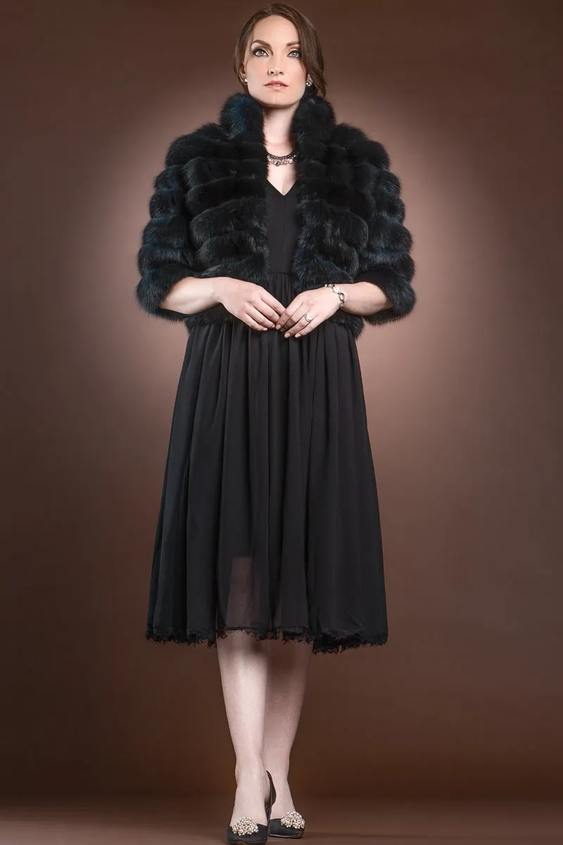 Teal Horizontal Sable Bolero Fur Jacket