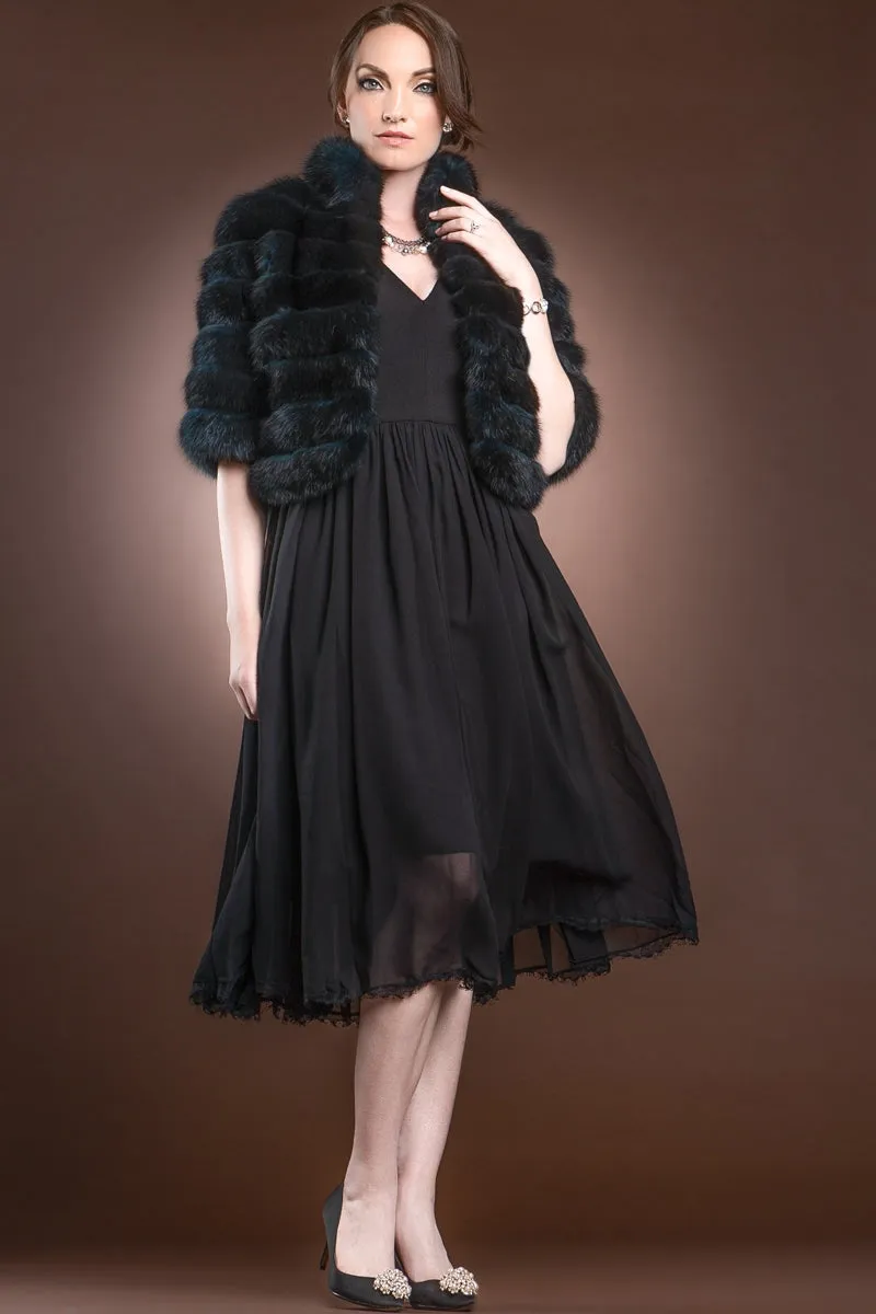 Teal Horizontal Sable Bolero Fur Jacket