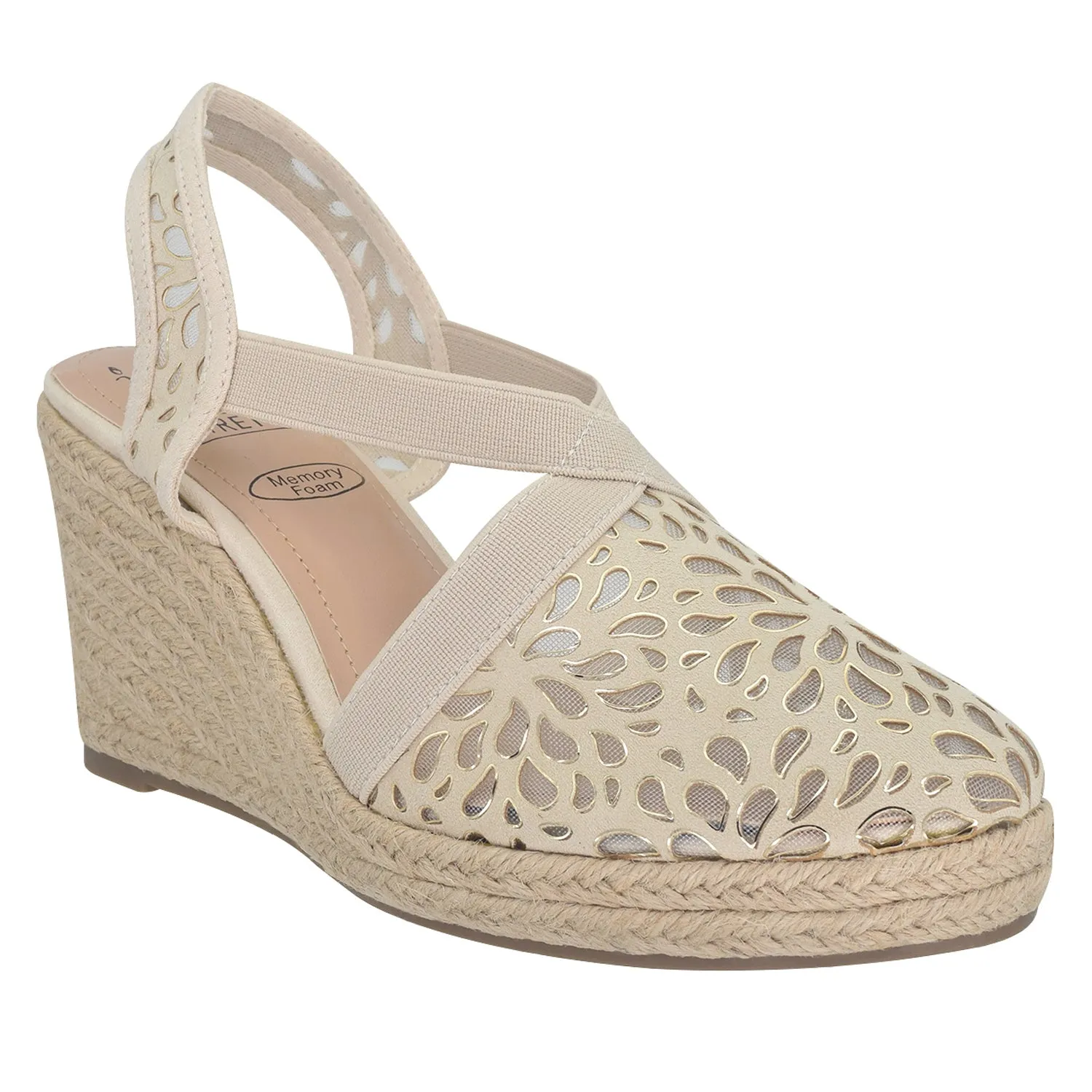 Tuccia Laser Platform Wedge Stretch Sandal with Memory Foam