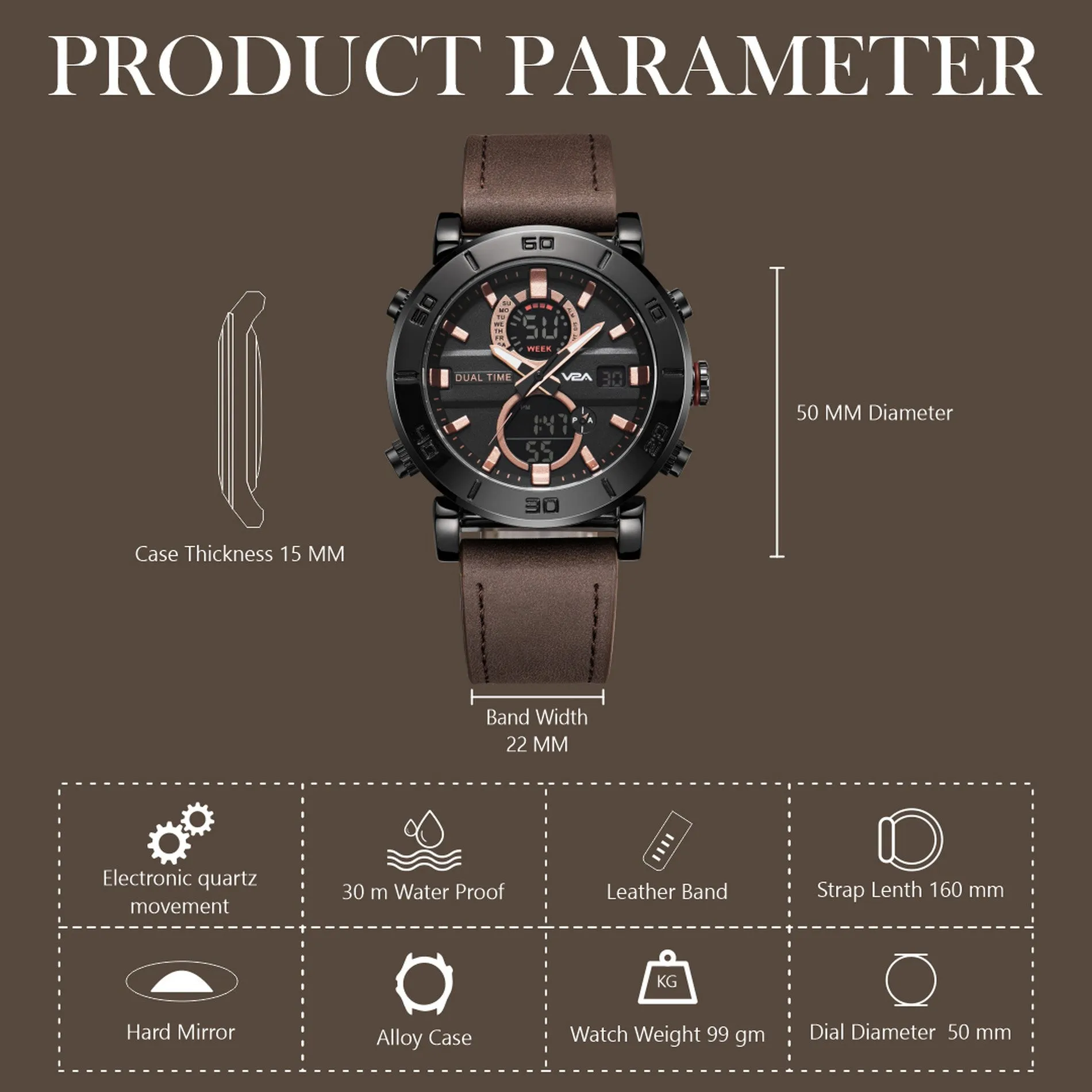 V2A Alloy Case and Genuine Leather Band Analog Digital Fashion Watch for Men Latest Men’s Watch | Gifts for Men | Gift for Brother | Gift for Husband | Birthday Gifts