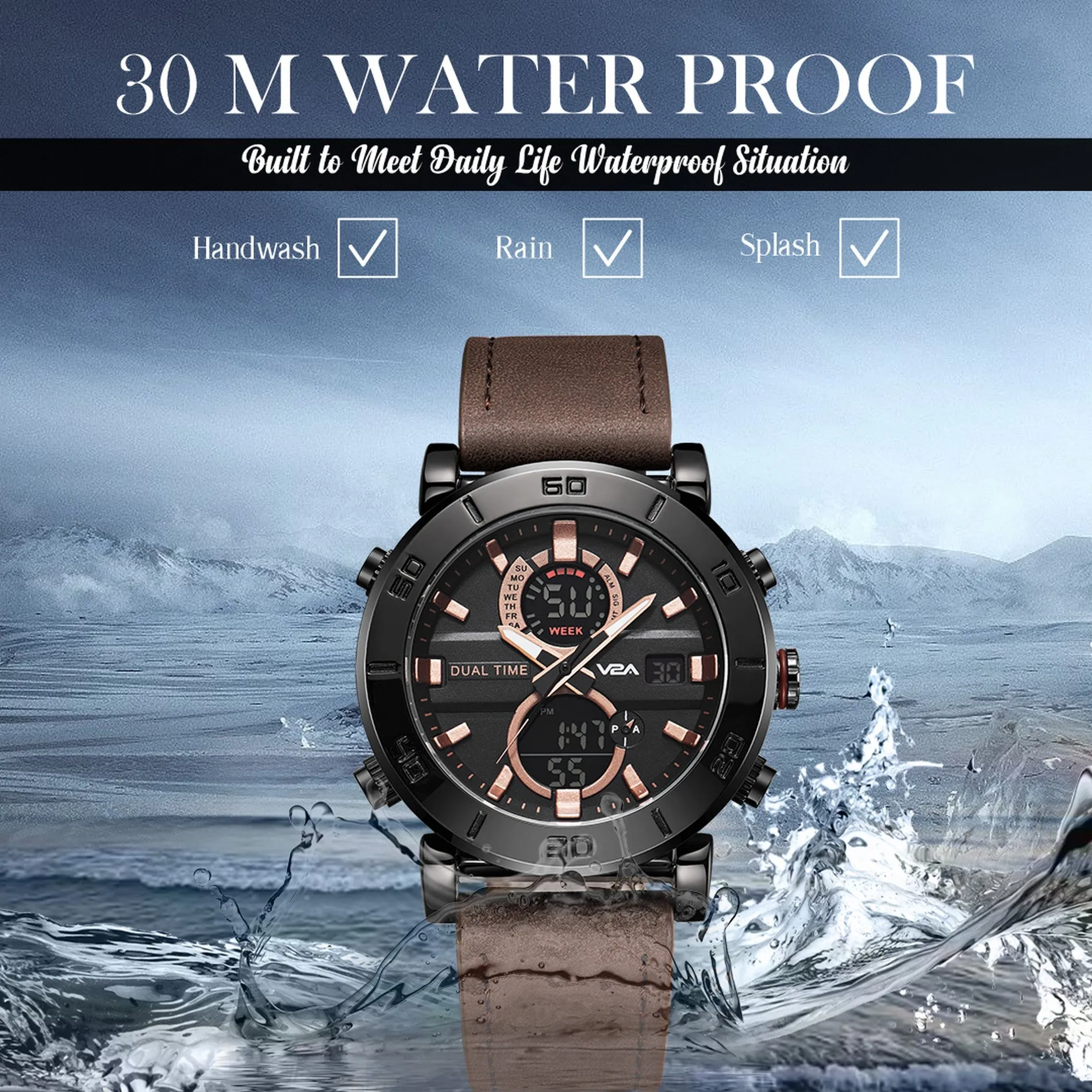 V2A Alloy Case and Genuine Leather Band Analog Digital Fashion Watch for Men Latest Men’s Watch | Gifts for Men | Gift for Brother | Gift for Husband | Birthday Gifts