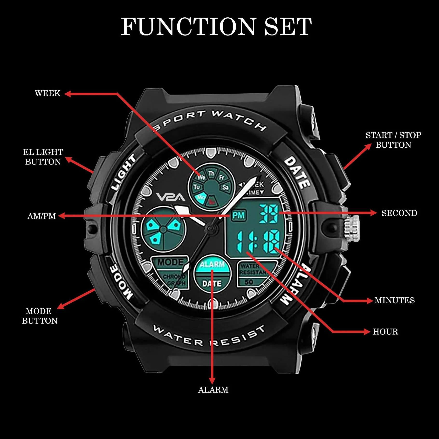 V2A Analog-Digital Boy's Watch (Black Dial)