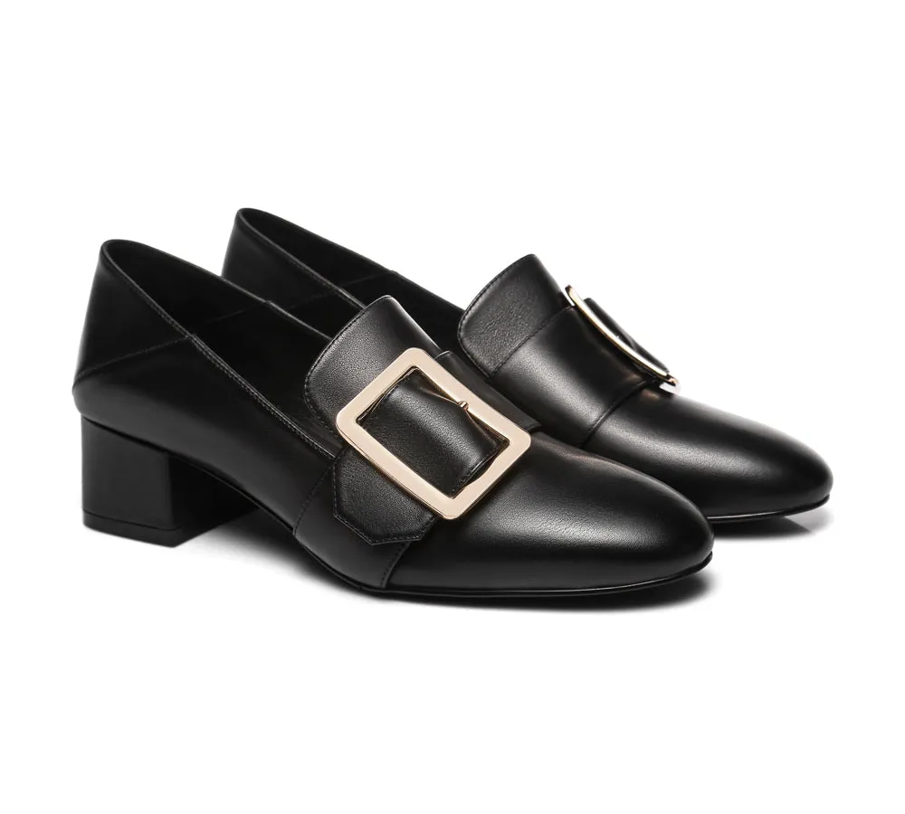 Women Leather Low Block Kitten Heels Sammi