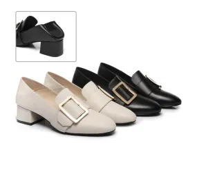 Women Leather Low Block Kitten Heels Sammi