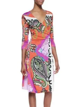 Women’s Bright Multicolored Printed Jersey Silk Wrap Dress