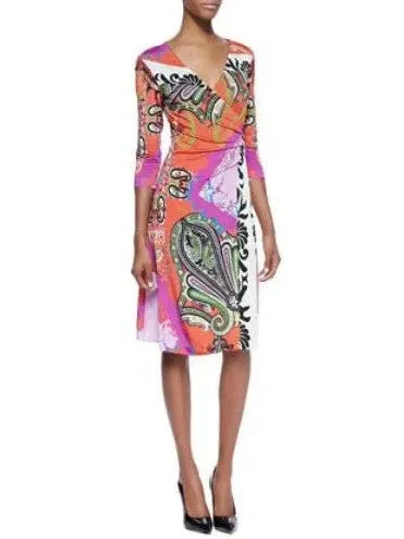 Women’s Bright Multicolored Printed Jersey Silk Wrap Dress