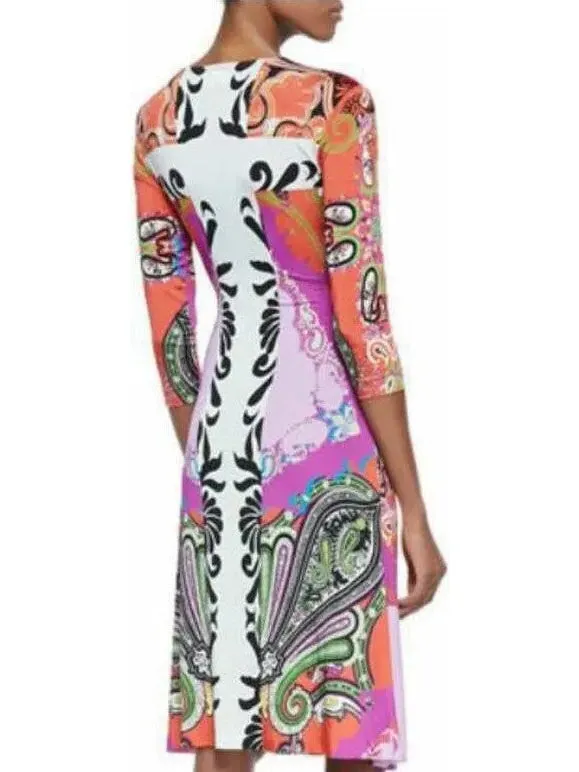 Women’s Bright Multicolored Printed Jersey Silk Wrap Dress