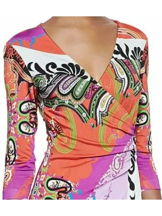 Women’s Bright Multicolored Printed Jersey Silk Wrap Dress