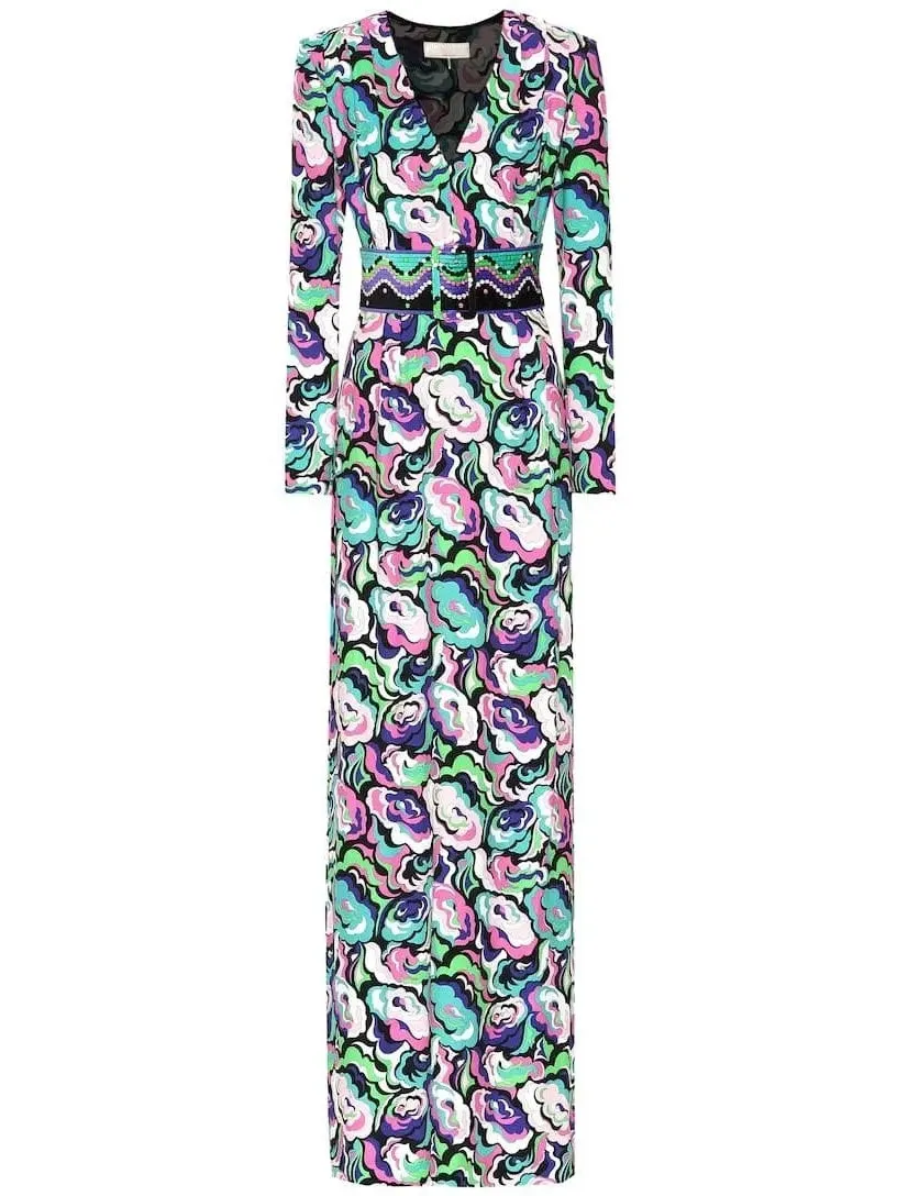 Women’s Crêpe V-Neck Multicolored Maxi Dress