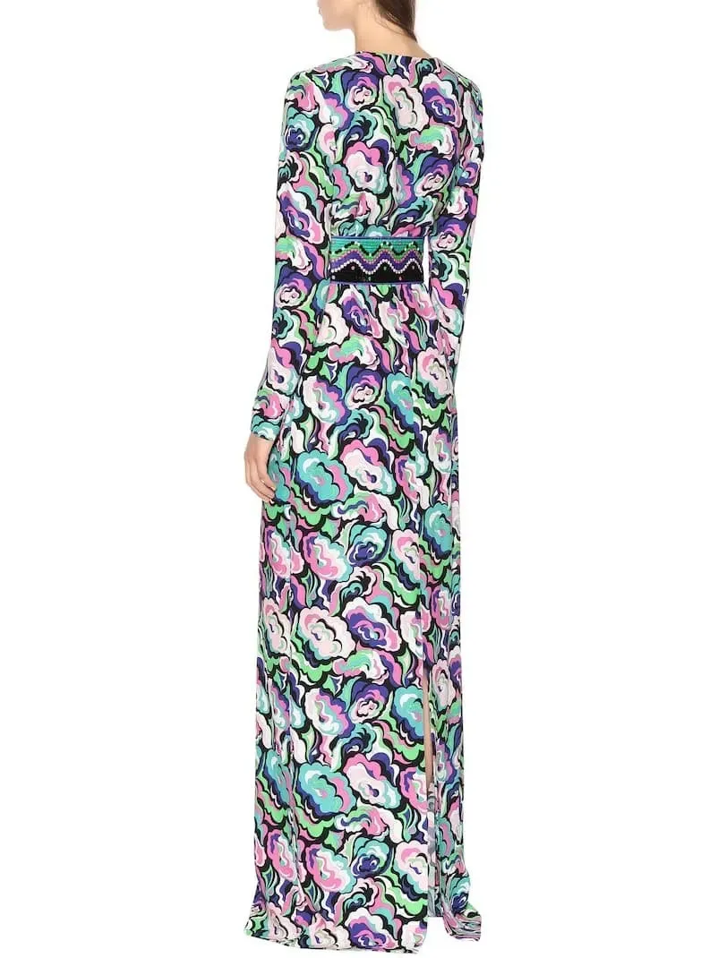 Women’s Crêpe V-Neck Multicolored Maxi Dress