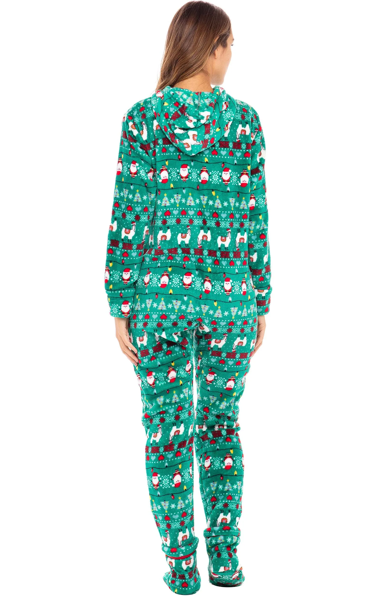 Women's Hooded Footed Pajamas, Plush Adult Onesie, Winter PJs with Hood