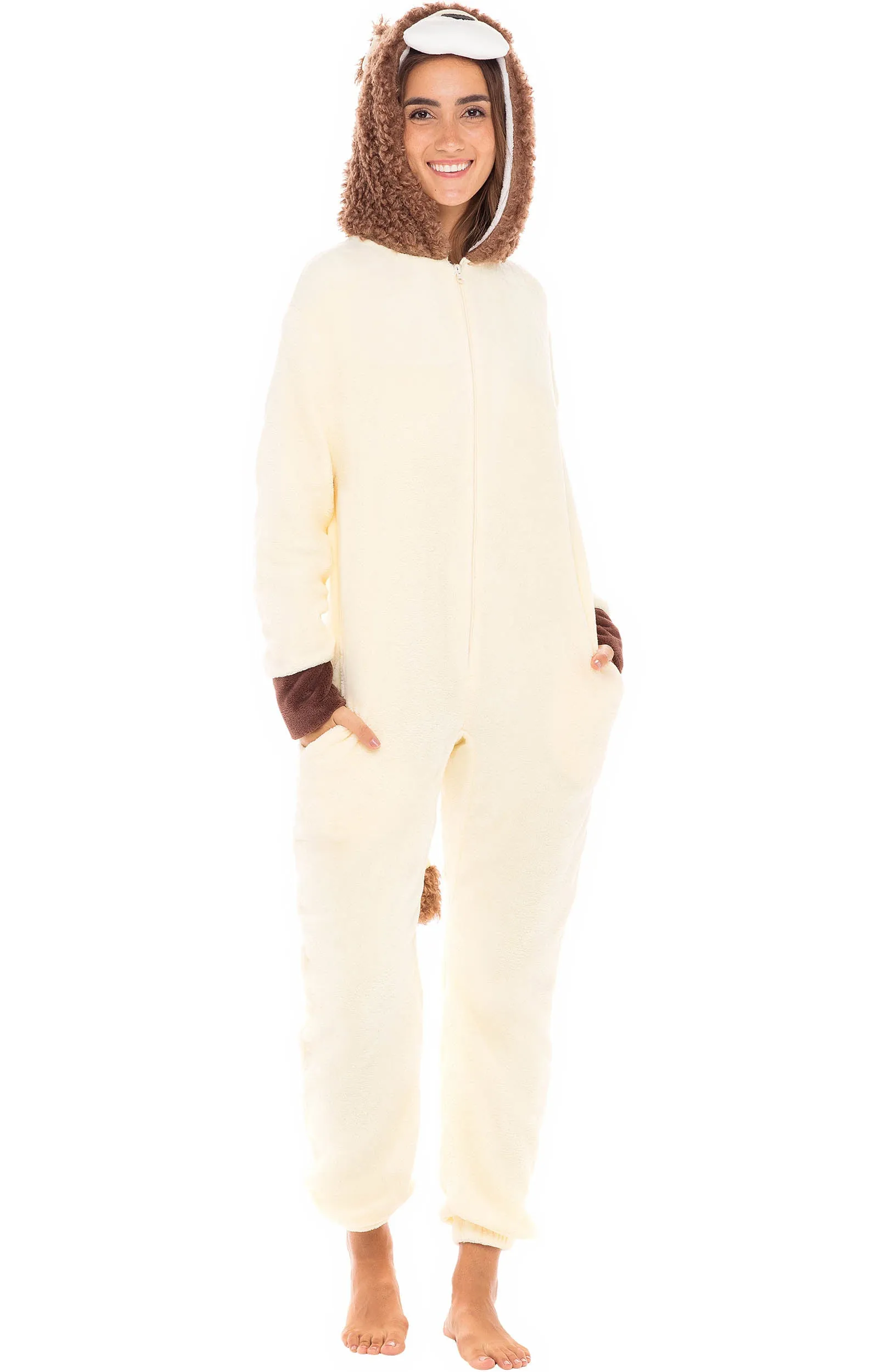 Women's Hooded Footed Pajamas, Plush Adult Onesie, Winter PJs with Hood