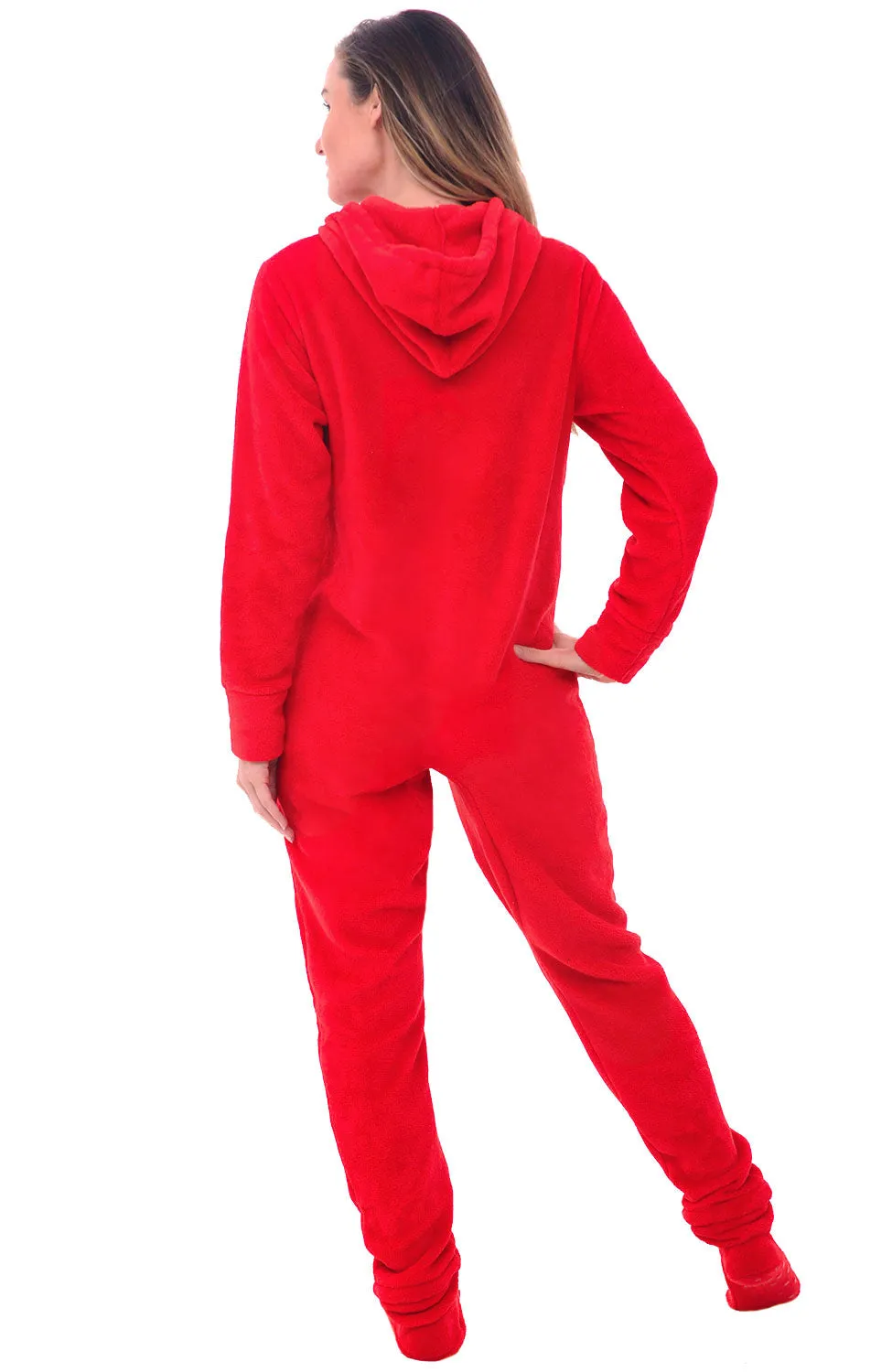 Women's Hooded Footed Pajamas, Plush Adult Onesie, Winter PJs with Hood