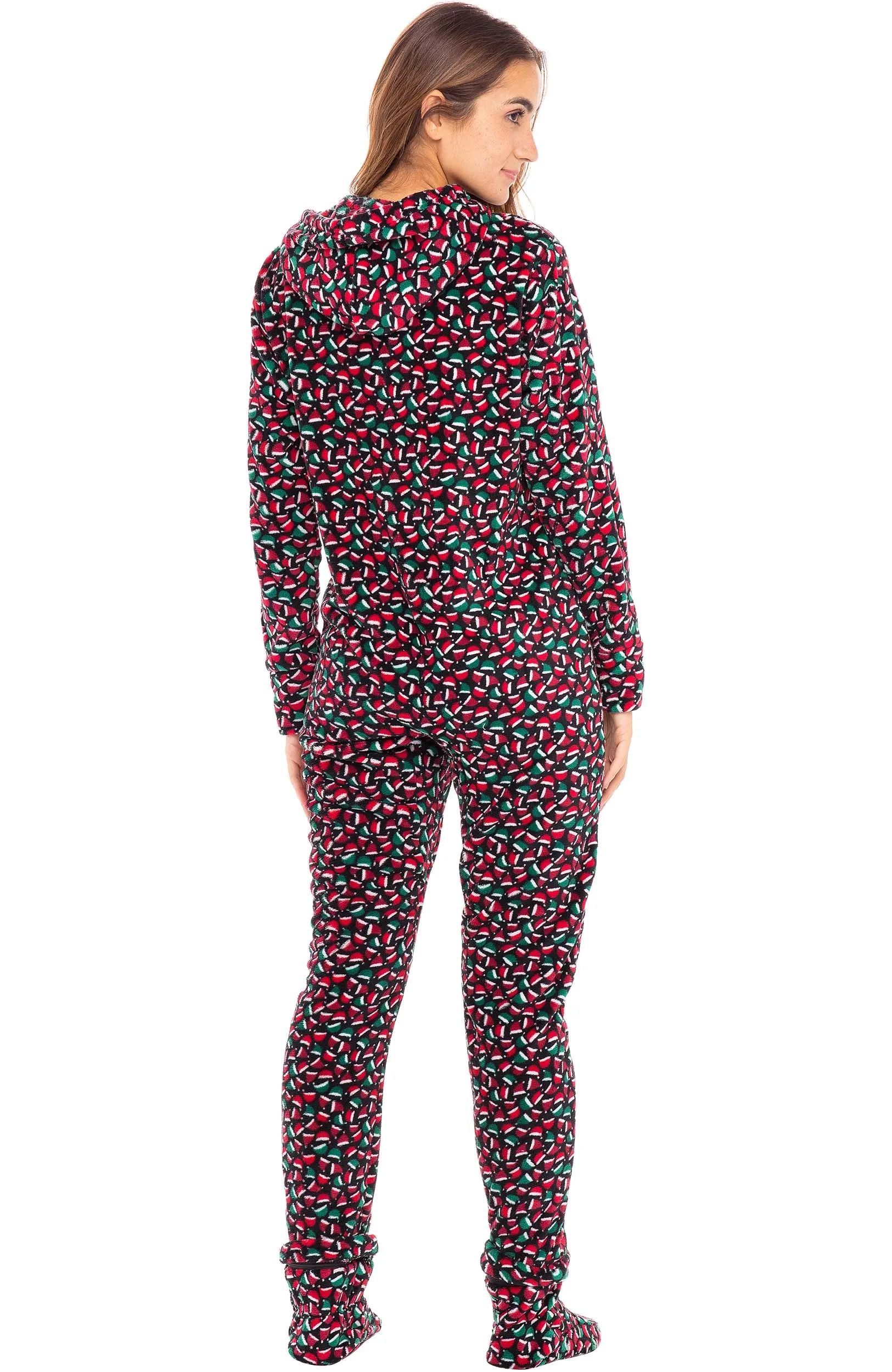 Women's Hooded Footed Pajamas, Plush Adult Onesie, Winter PJs with Hood