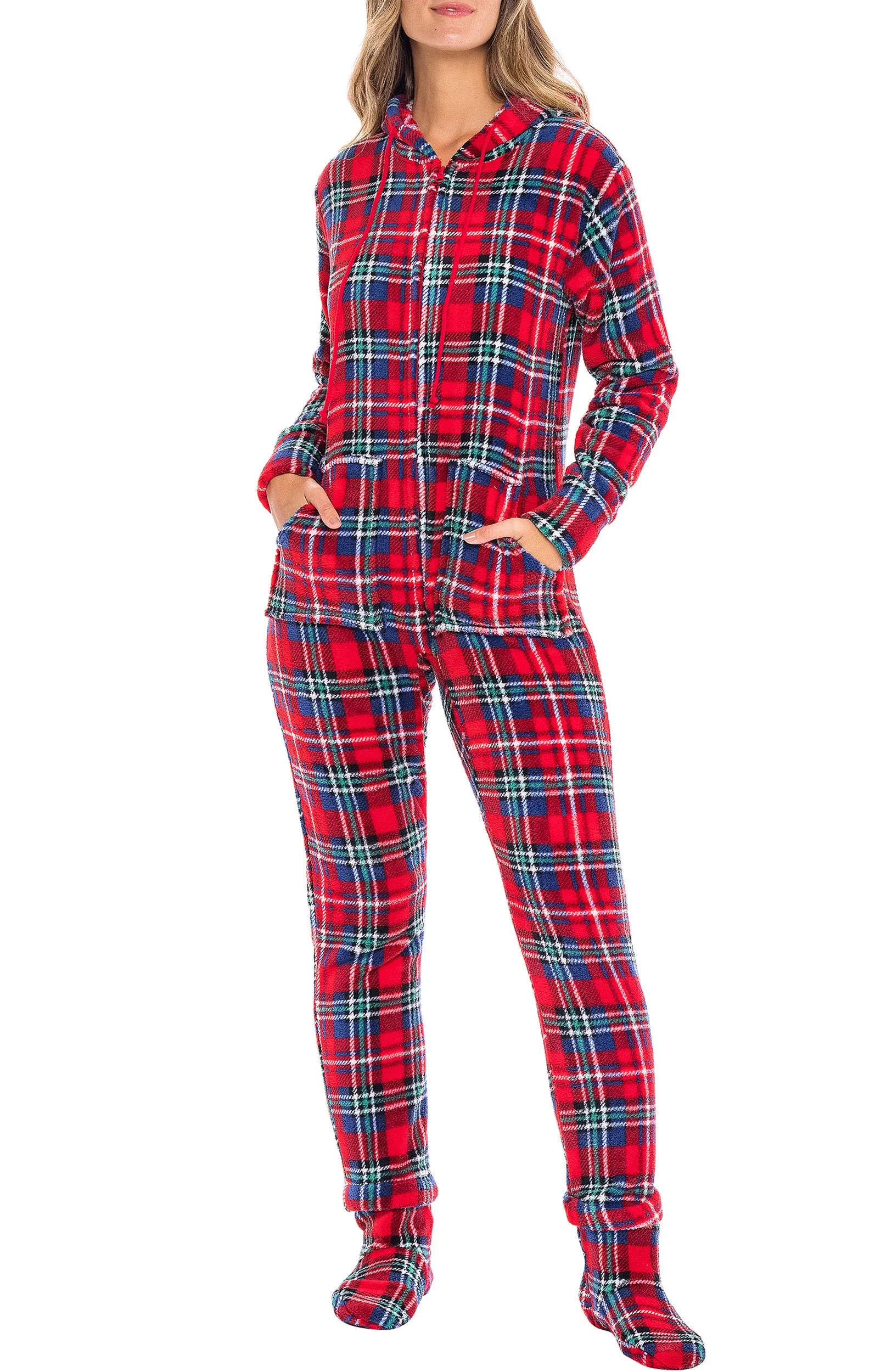 Women's Hooded Footed Pajamas, Plush Adult Onesie, Winter PJs with Hood