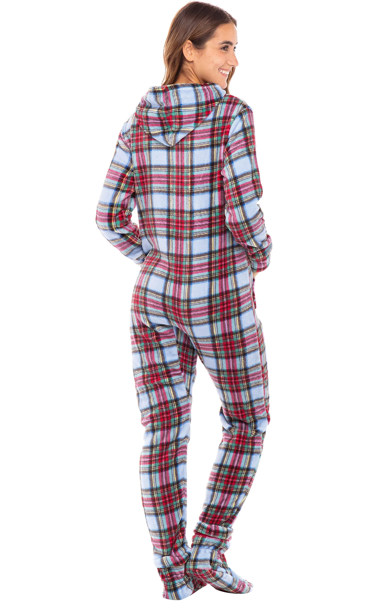 Women's Hooded Footed Pajamas, Plush Adult Onesie, Winter PJs with Hood