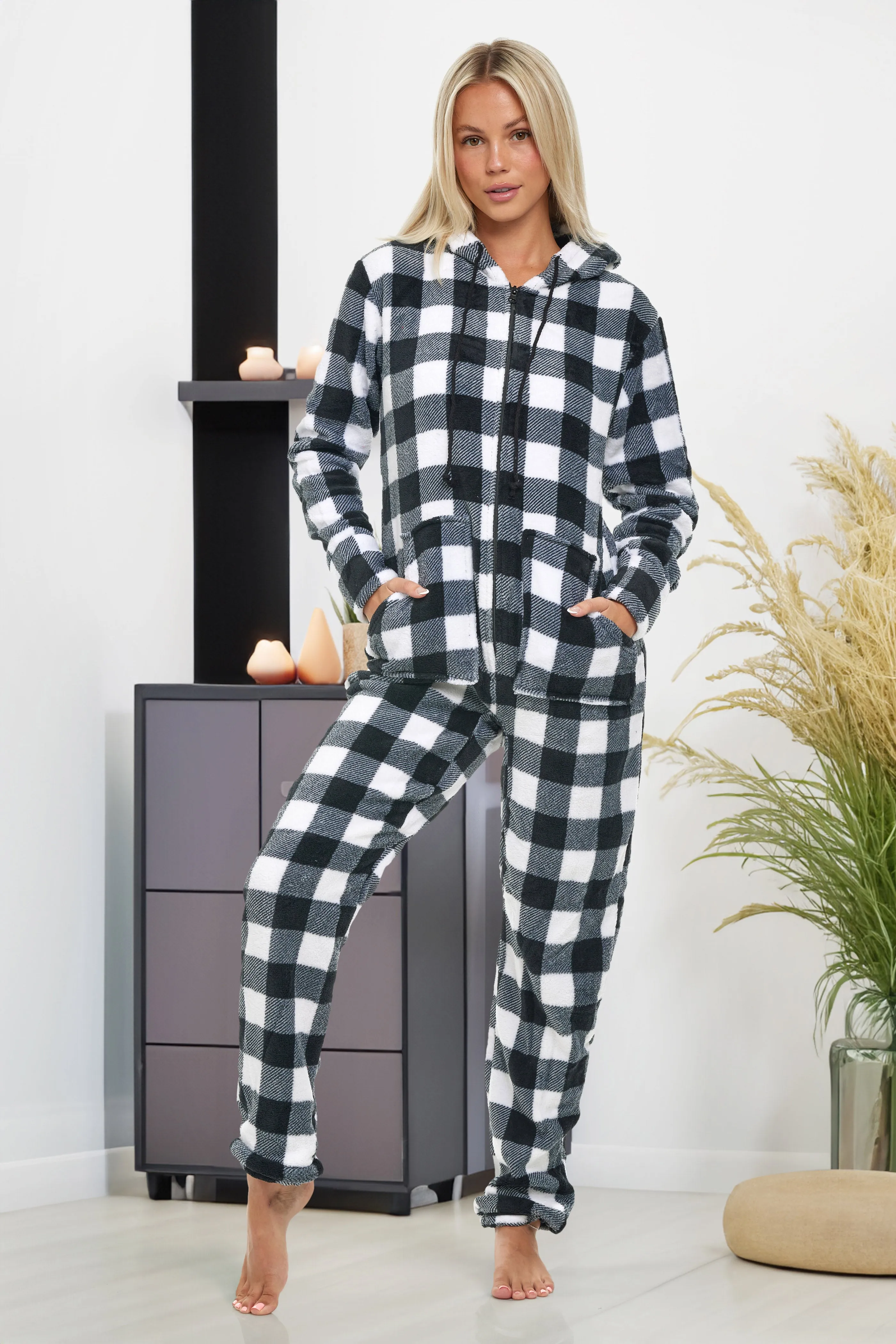 Women's Hooded Footed Pajamas, Plush Adult Onesie, Winter PJs with Hood