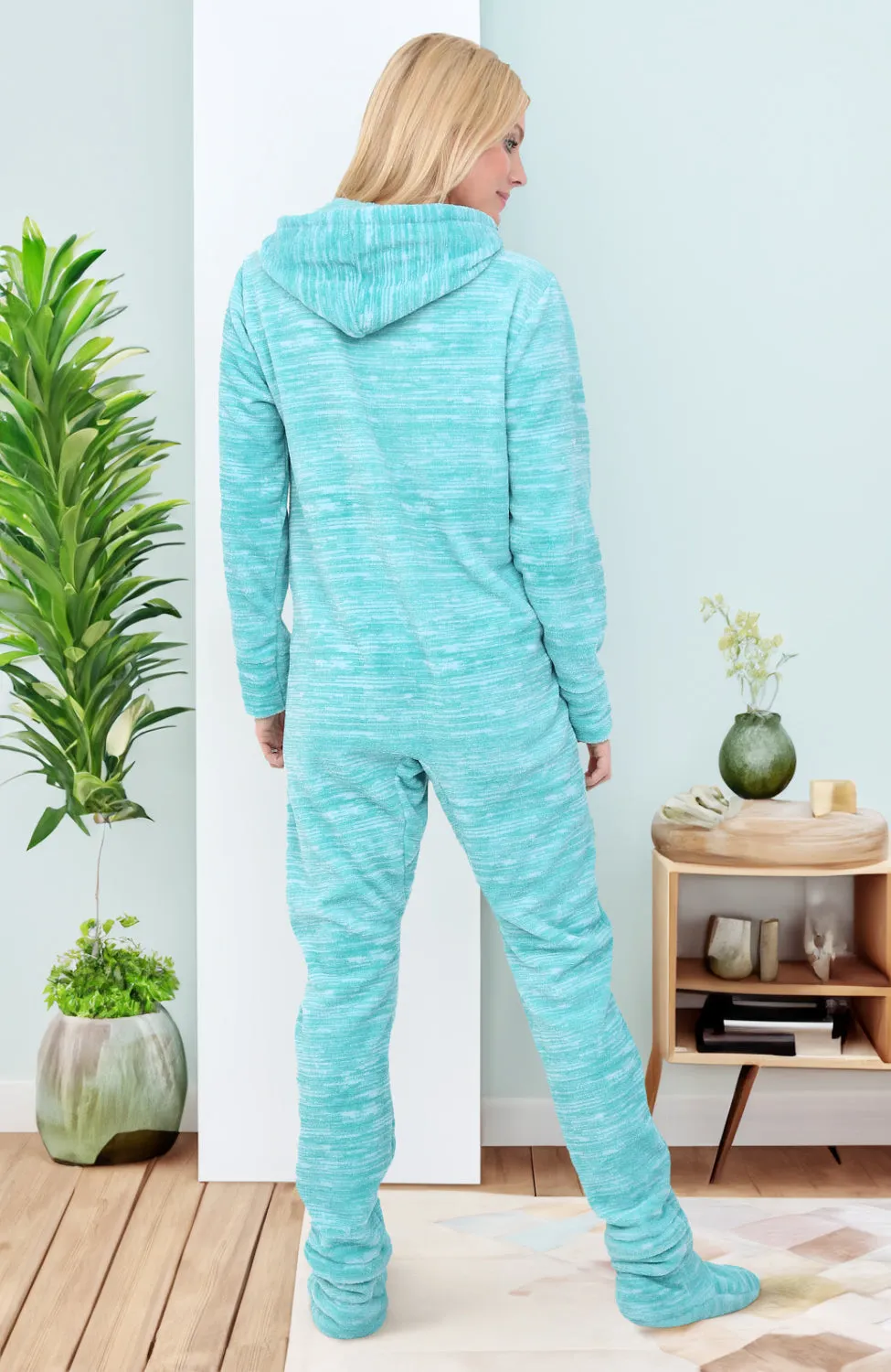 Women's Hooded Footed Pajamas, Plush Adult Onesie, Winter PJs with Hood