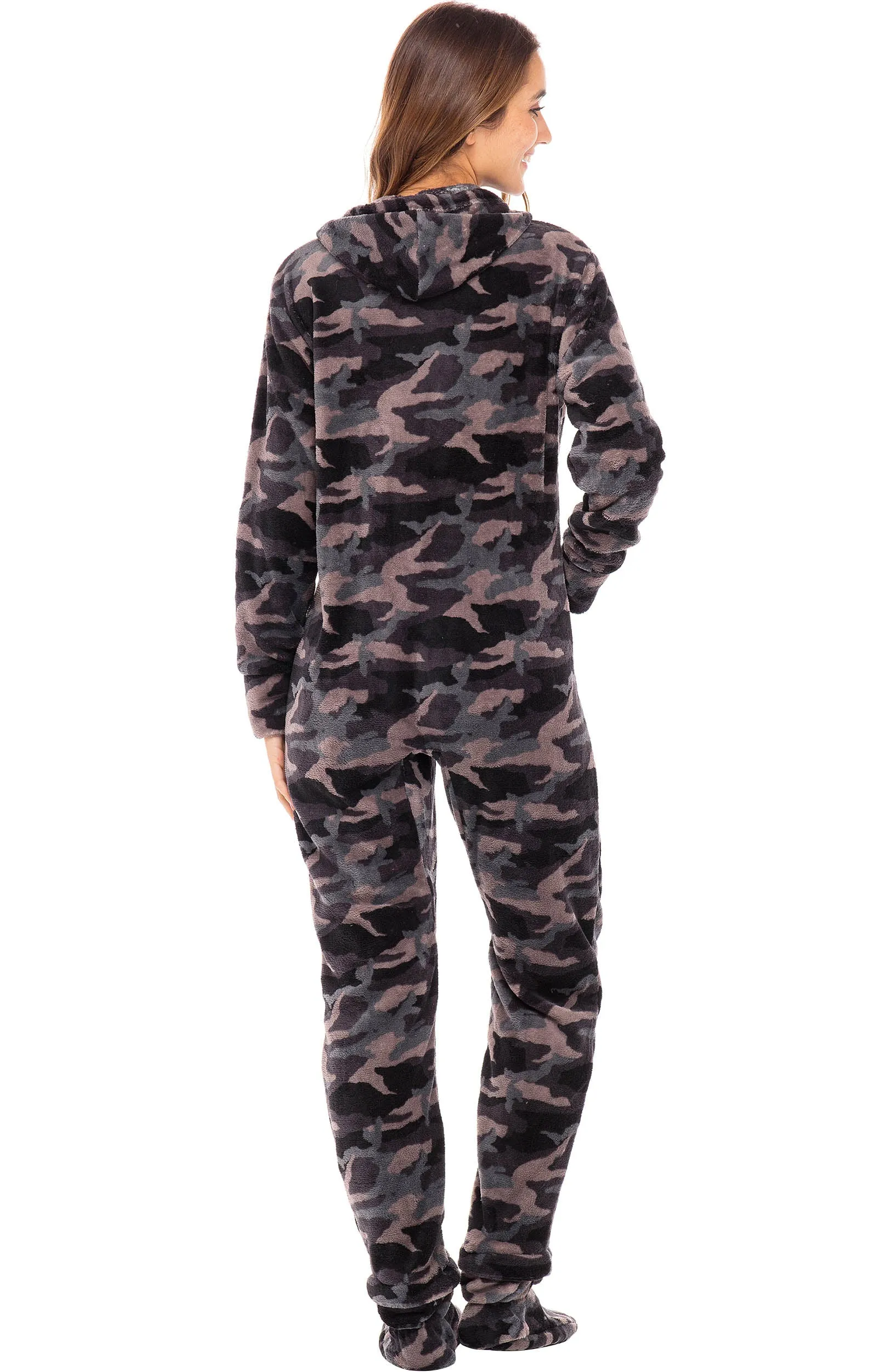 Women's Hooded Footed Pajamas, Plush Adult Onesie, Winter PJs with Hood