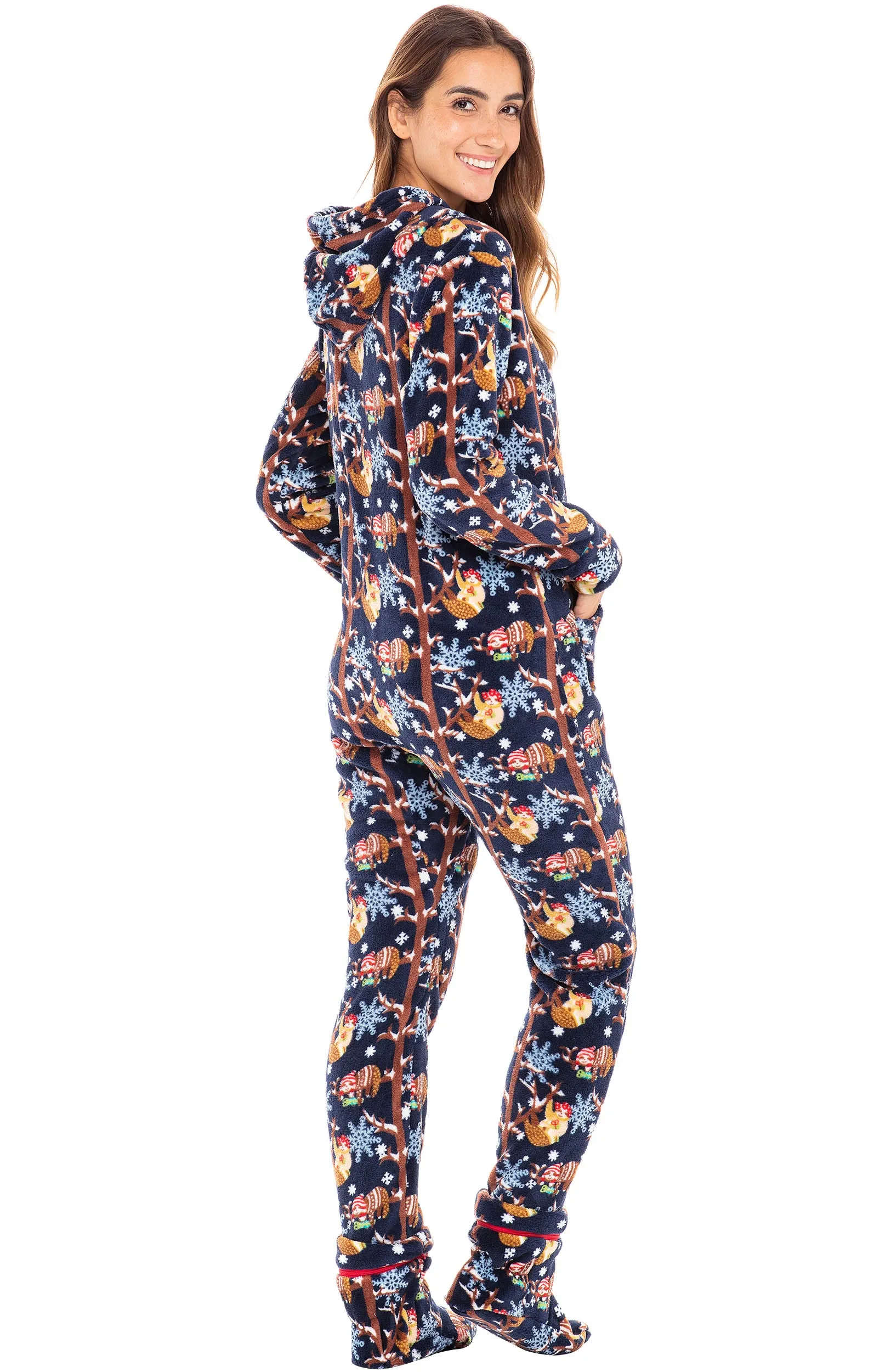 Women's Hooded Footed Pajamas, Plush Adult Onesie, Winter PJs with Hood