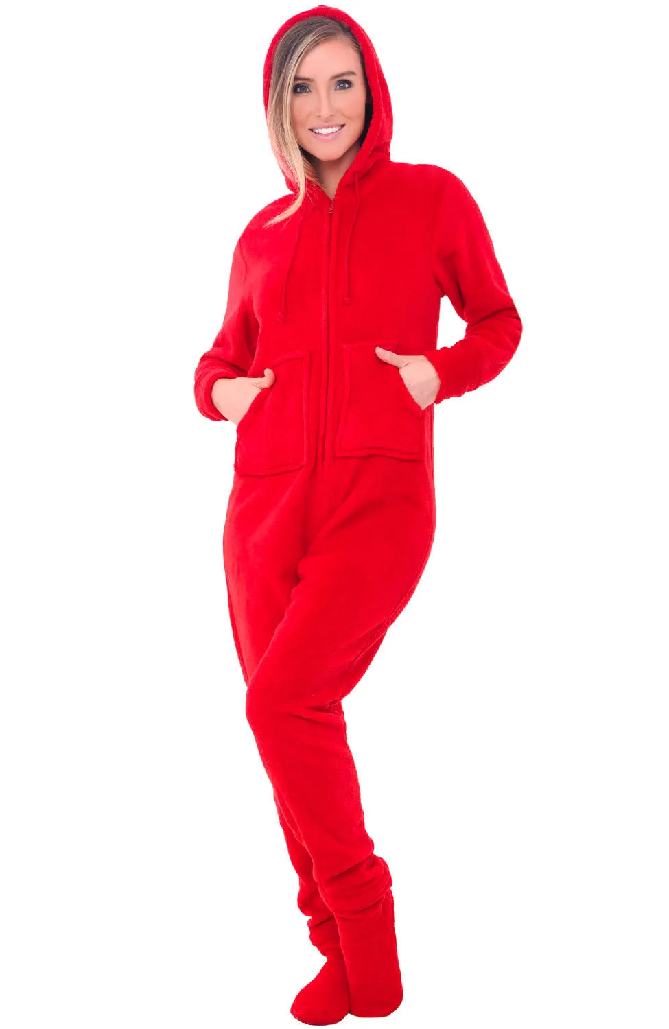 Women's Hooded Footed Pajamas, Plush Adult Onesie, Winter PJs with Hood