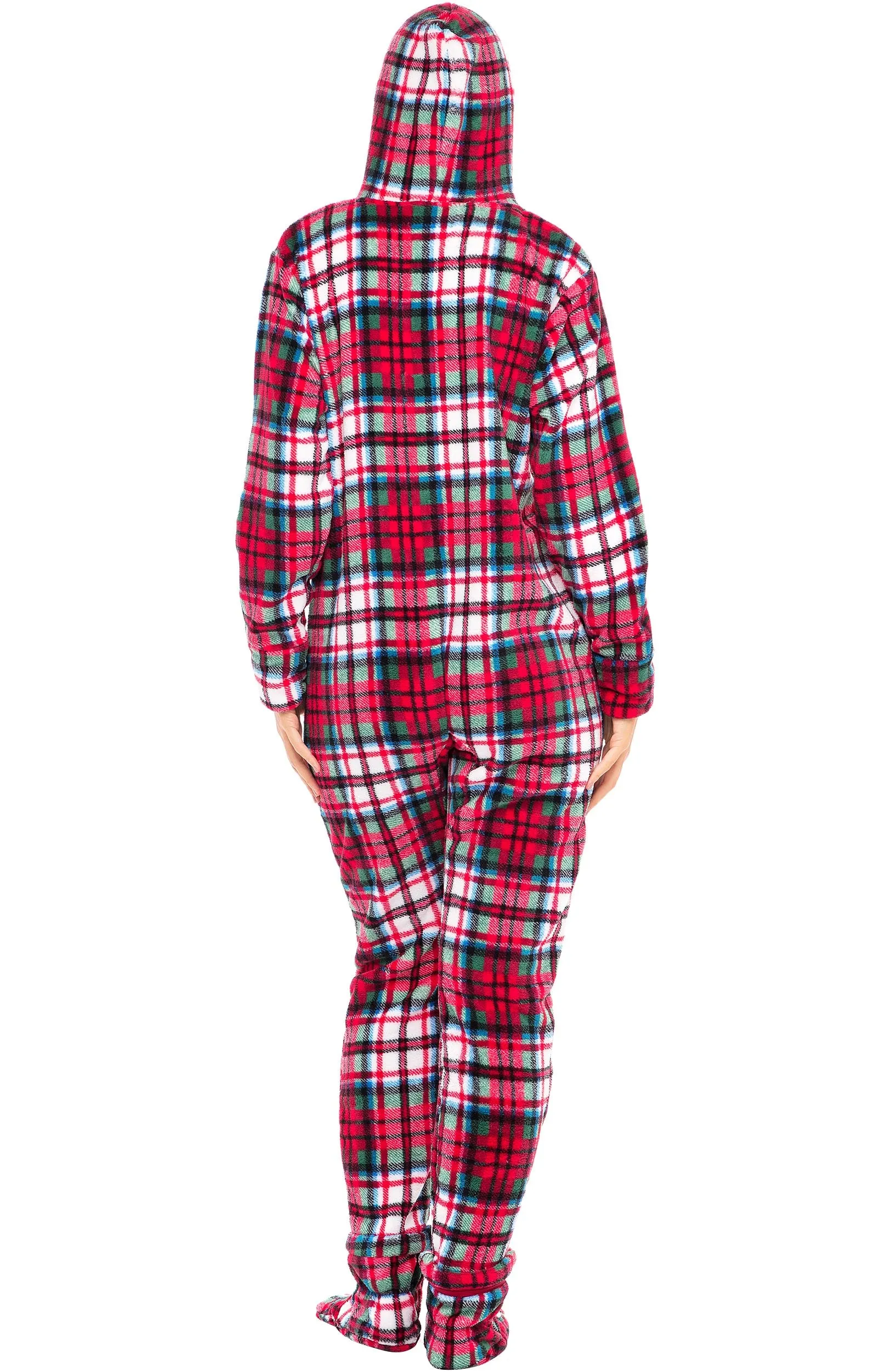 Women's Hooded Footed Pajamas, Plush Adult Onesie, Winter PJs with Hood