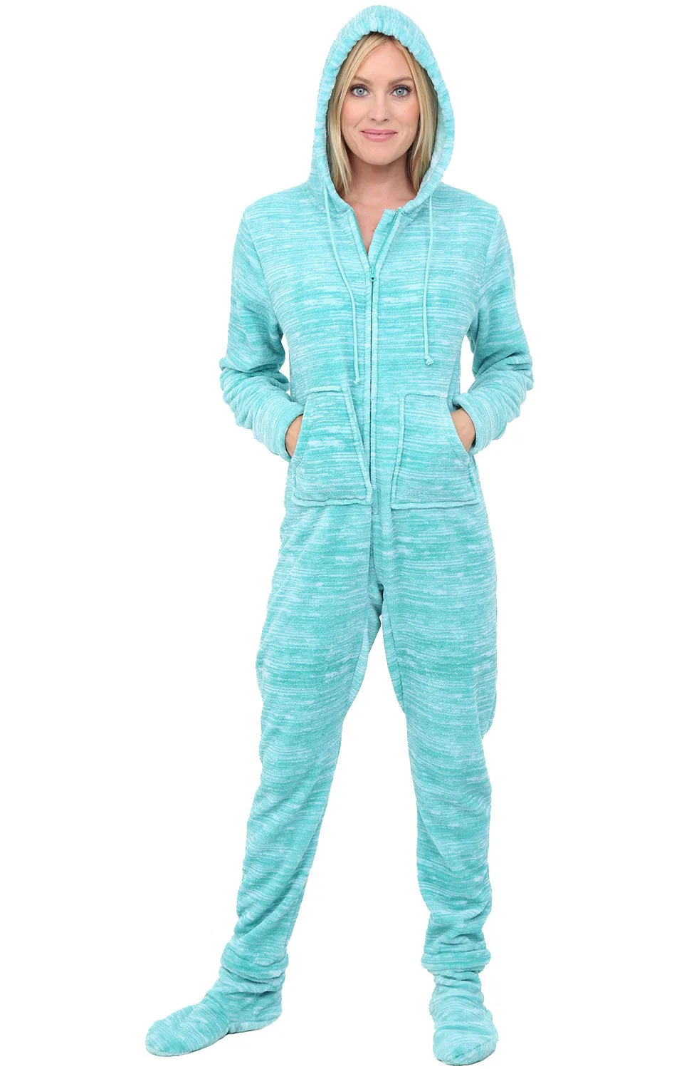 Women's Hooded Footed Pajamas, Plush Adult Onesie, Winter PJs with Hood