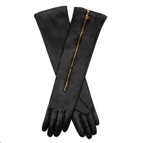 Women’s Long Above-Elbow Leather Gloves with Zip