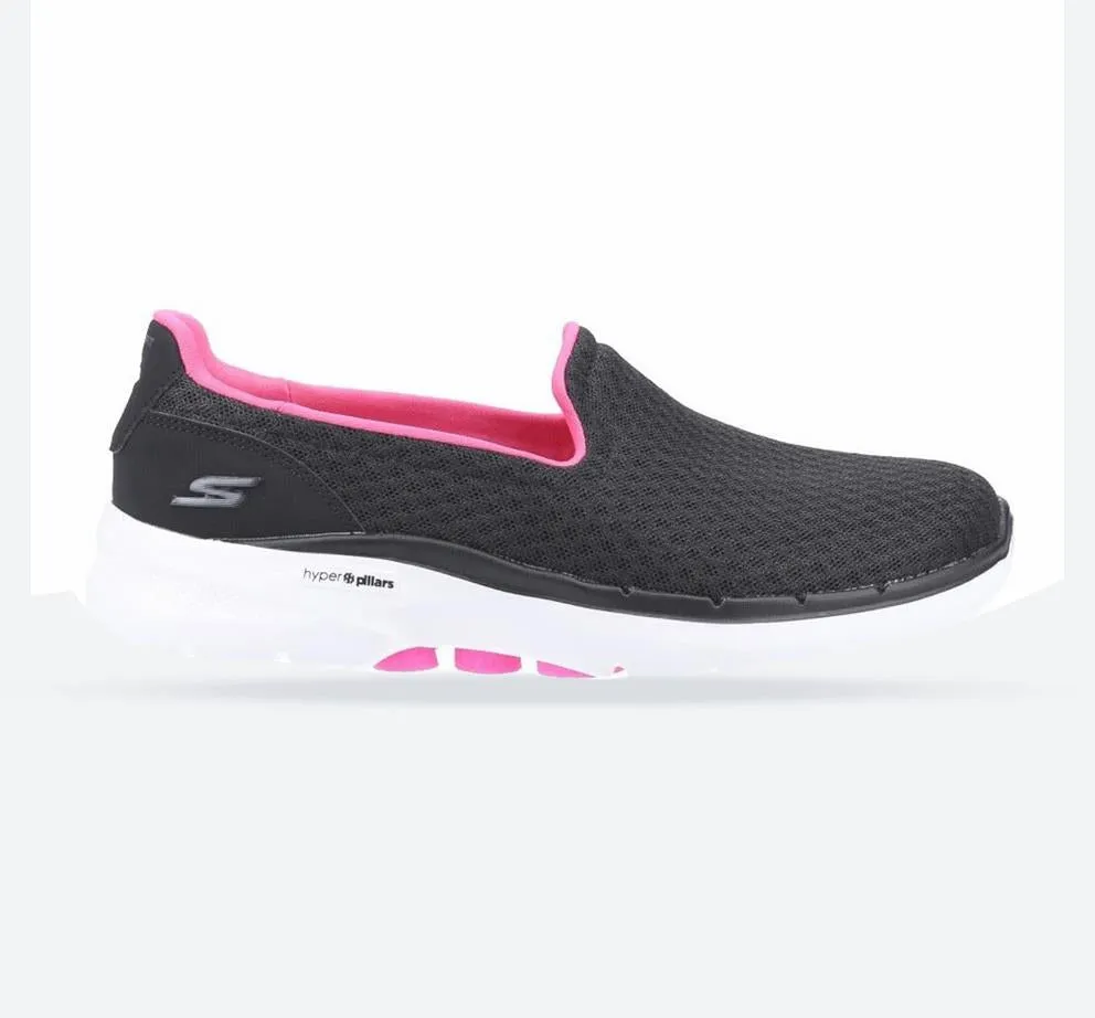 Women's Wide Fit Skechers 124508 Go Walk 6 Big Splash Trainers - Black/Hot Pink