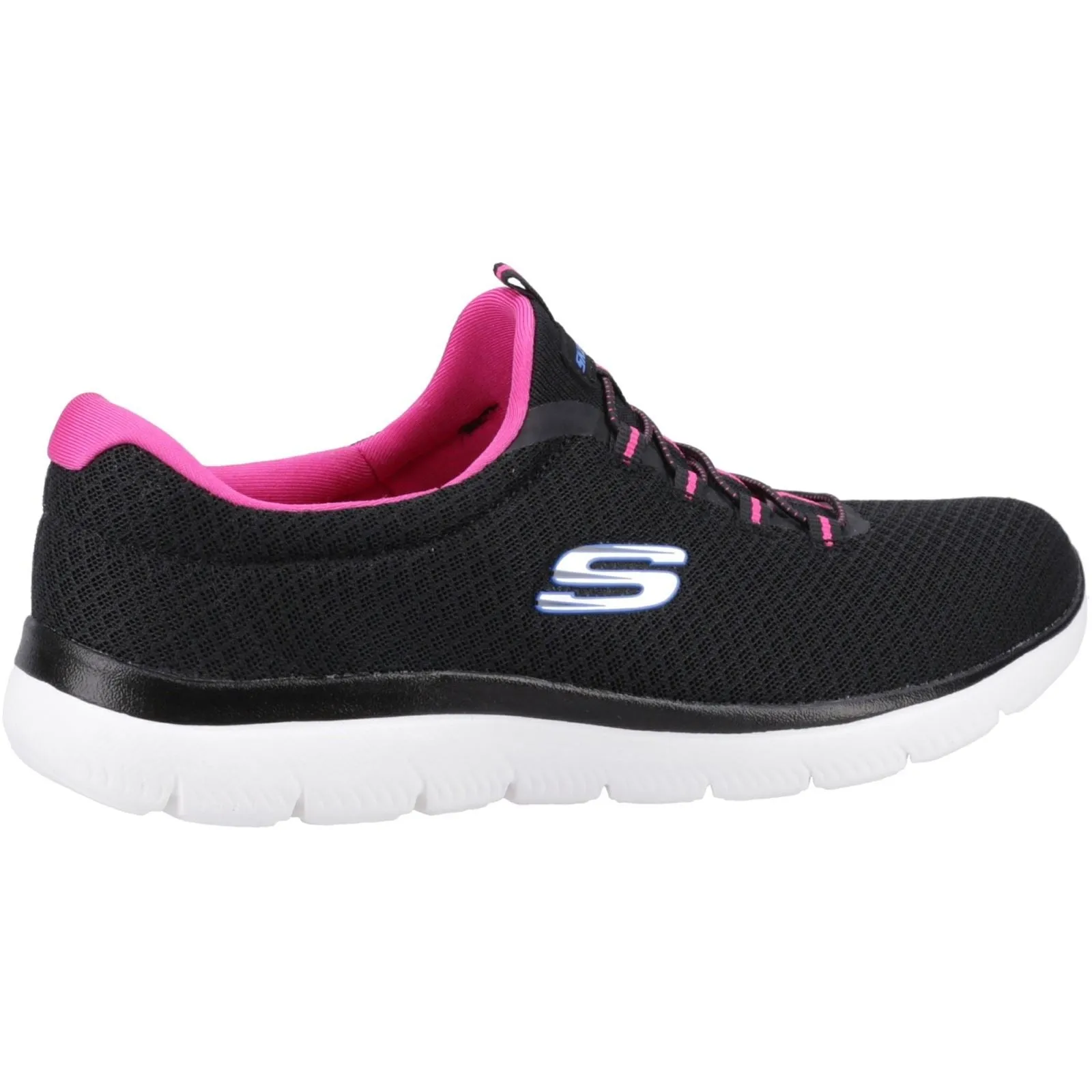 Women's Wide Fit Skechers 12980 Summits Slip On Sports Trainers - Black/Hot Pink