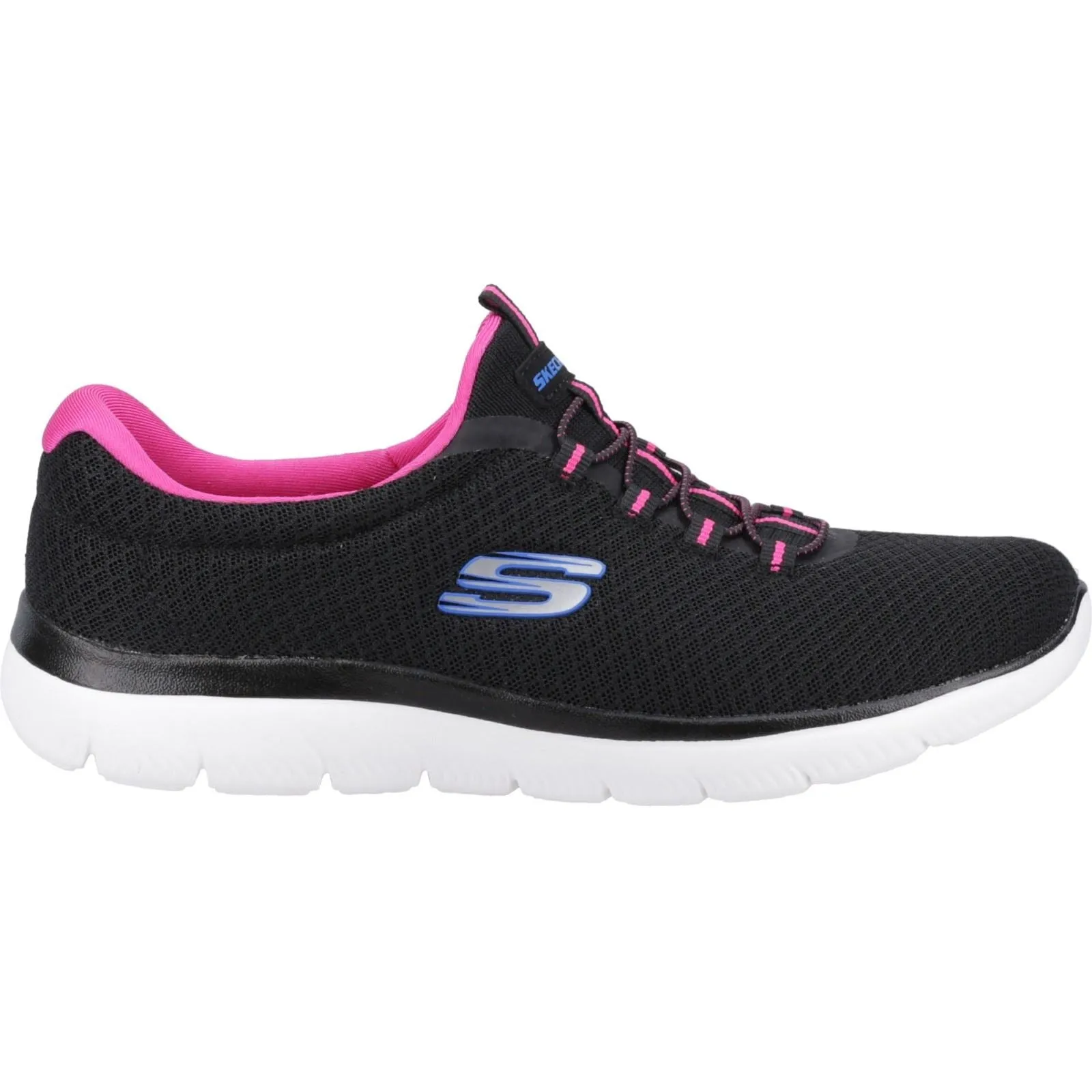 Women's Wide Fit Skechers 12980 Summits Slip On Sports Trainers - Black/Hot Pink