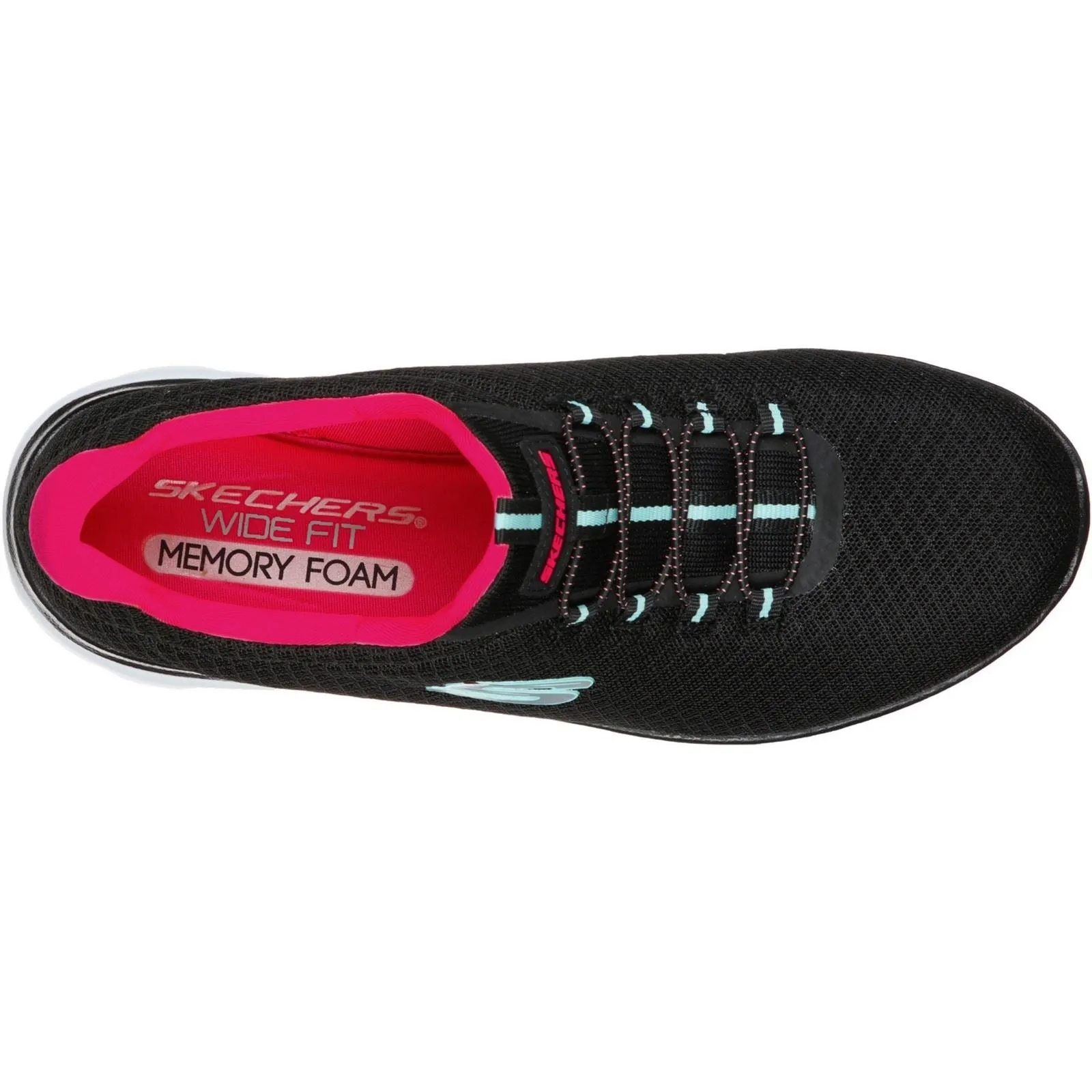 Women's Wide Fit Skechers 12980 Summits Slip On Sports Trainers - Black/Hot Pink